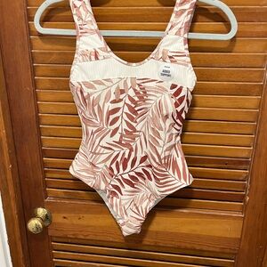 Hurley Women’s Swim One Piece in Pink and Cream Leaf Print